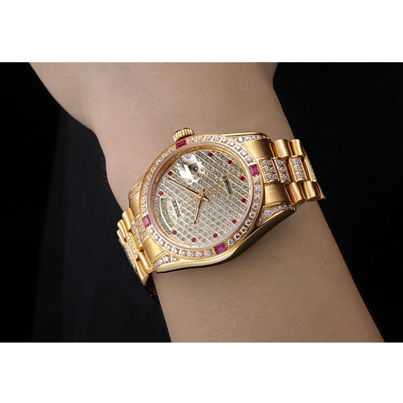 AAA replica watch Yellow Gold-srl184 Diamonds 621614 Swiss Rolex Day-Date 0604